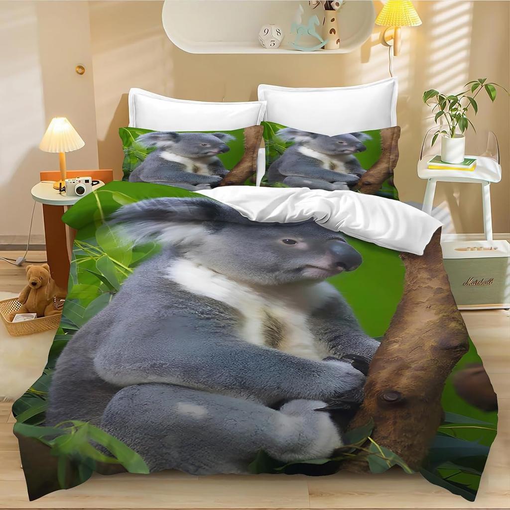 Home Koala Fun Duvet Cover Set For Kids And Boys, Single Size Soft Polycotton Printed Bedding Set With 1/2 Pillowcases 75*50Cm