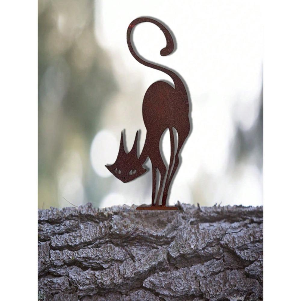 Vintage Black Cat Metal Wall Art Gothic Garden Sculpture Outdoor Halloween Christmas Lawn Decor Goth Yard Statue Unique Gift Cat Lovers