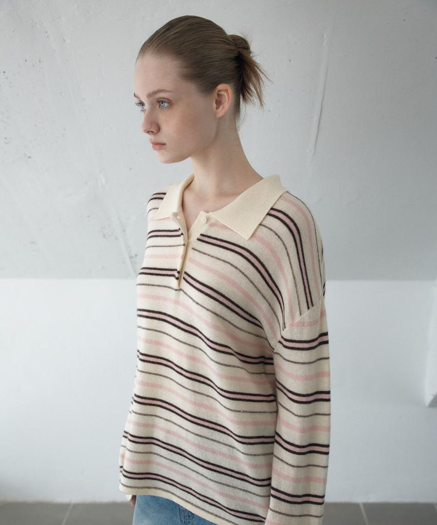 AHWE Multi Stripe Collar Knit_L Beige