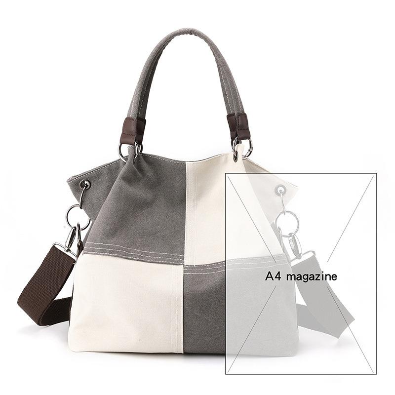 Casual women's canvas bag fashionable versatile portable messenger bag trendy new splicing contrasting color shoulder women's bag