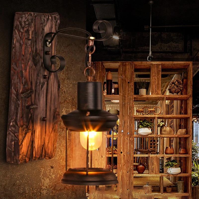 Antike Neue Stil Industrielle Holz Wandleuchte Rustikale Wandlampe Wandleuchte Dekorieren Eisen Metallkunst für Bar Loft Flur