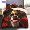 Rose Dog with Birthday Hat Pattern Bedding Quilt Set  Home Decoration  Gift (1 * duvet cover + 2 * pillowcase  without core)