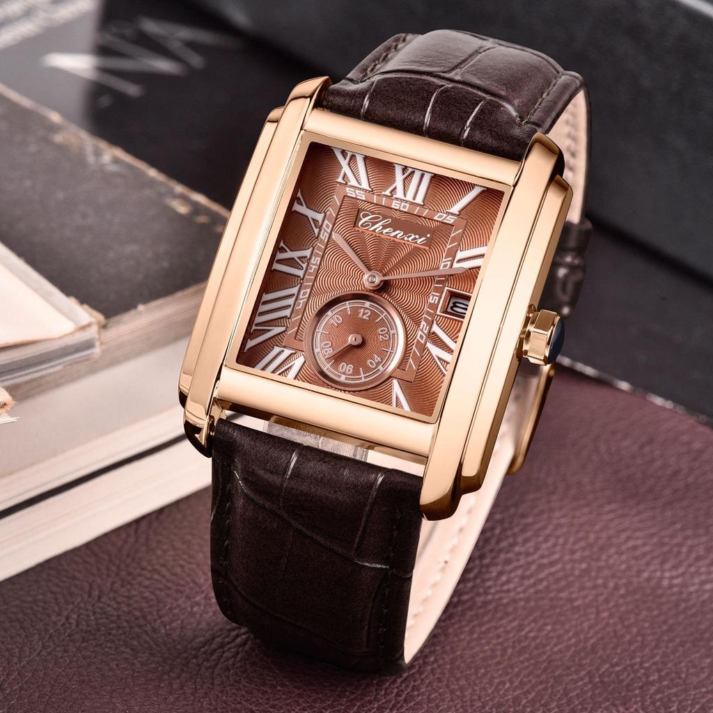 Douyin Trendy Square Quarzuhr mit Lederarmband – Marke Morning Dawn für Herren