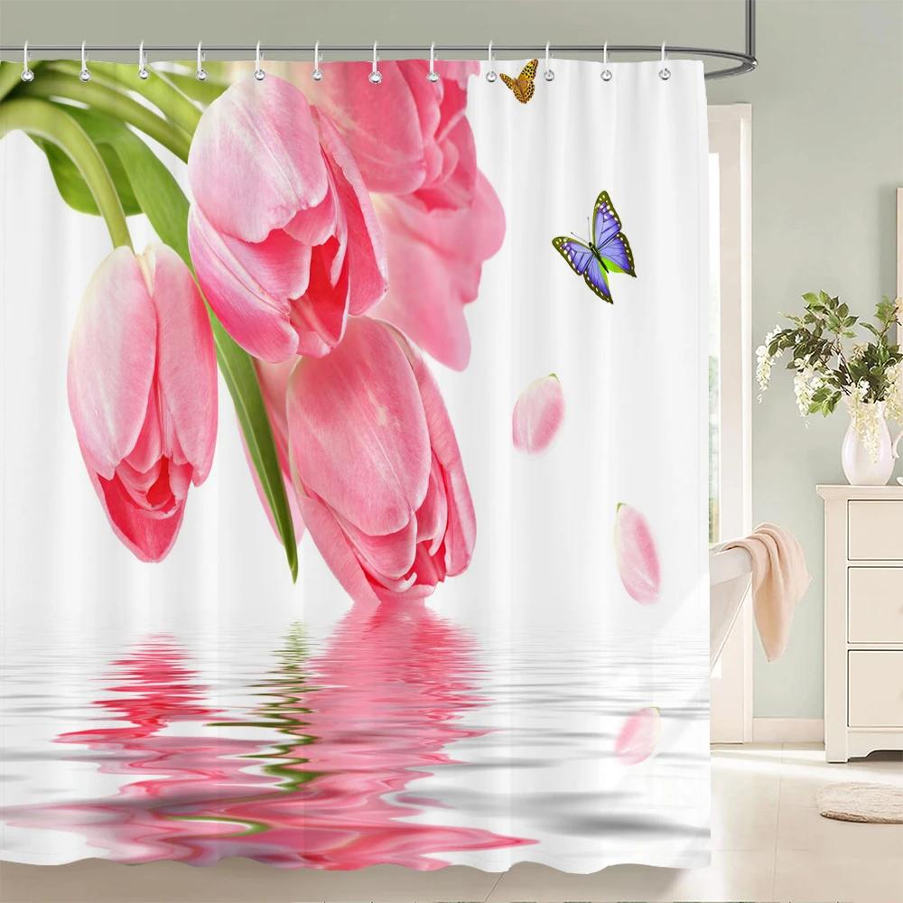 3D Beautiful Flower Printing Bathroom Curtain Polyester Waterproof With Hooks Home Decoration Shower Curtain Bathroom Screen