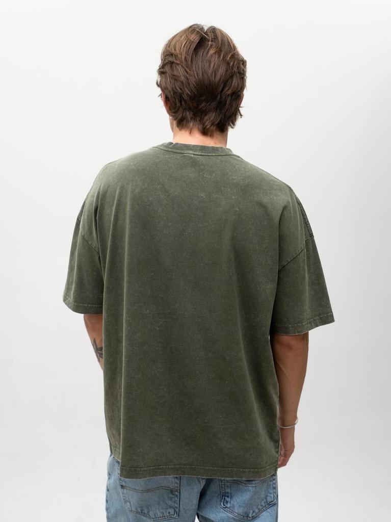 Jigga Wear Mini Crown Men's Oversized Short Sleeve T-Shirt Olive Washed M