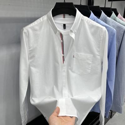Men's 2024 Autumn Cotton Long-Sleeve Shirt - Business Casual, Turn-Down Collar, Breathable for Middle-Aged and Young.
