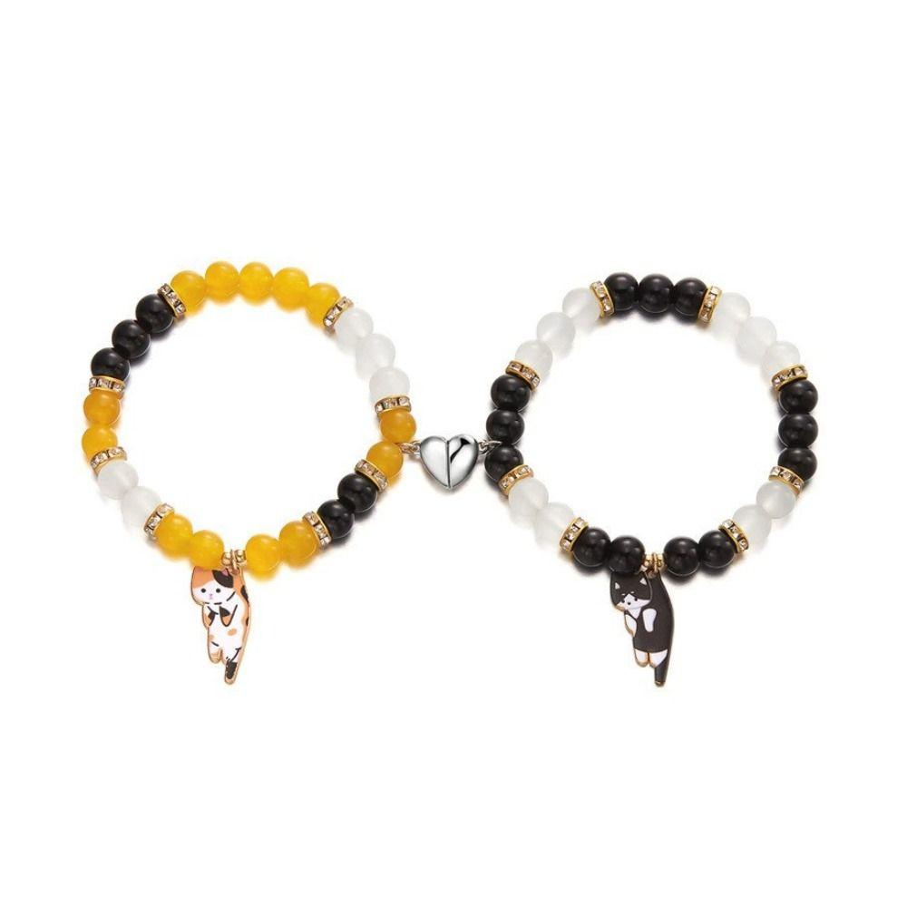 1Pair Beaded Lovers Friendship Bracelet Bangle Cartoon Cat Hand Chain  Couple