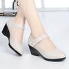 Fashion Mom Shoes High-heel Wedge 2024 New Women Autumn Shoes Round Head Mid-aged Shallow Mouth Ladies Shoes