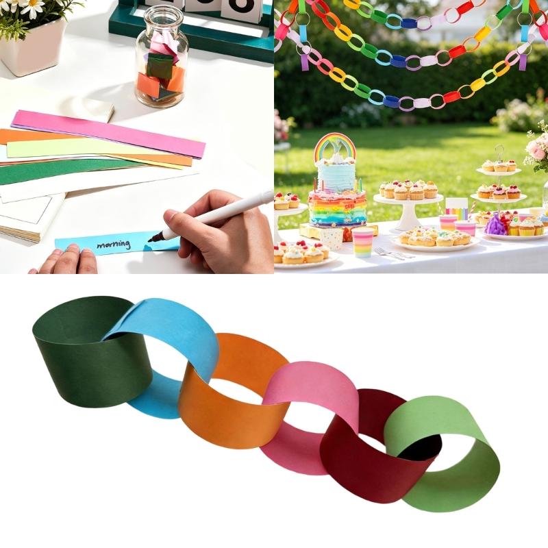 Pack Of 100 Colorful Rainbow Paper Chains For Kids Birthday Party Classroom Decorations Preschool Activities And Festival Event