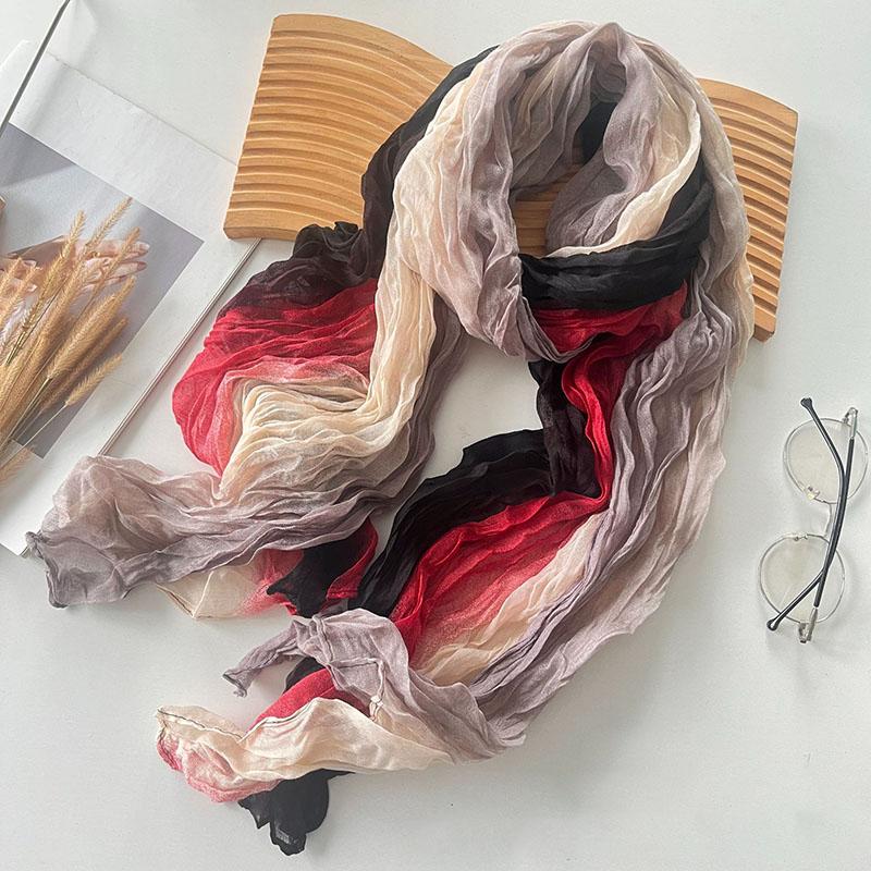 Women's Korean Warm Cotton Linen Gradient Scarf Autumn Winter Elegant Versatile Jacket Neck Shawl Long Soft Scarf Fashion Item