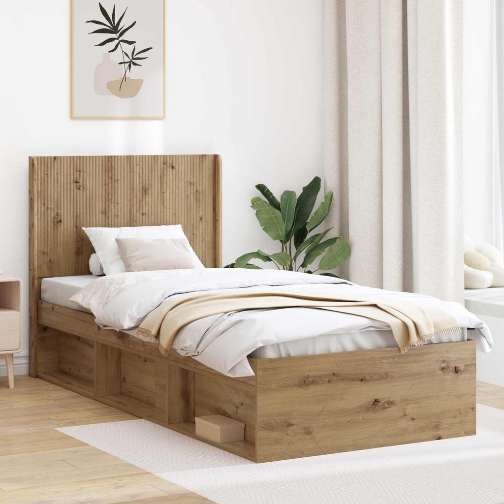 Bed Frame with Storage Space and Headboard Artisan Oak