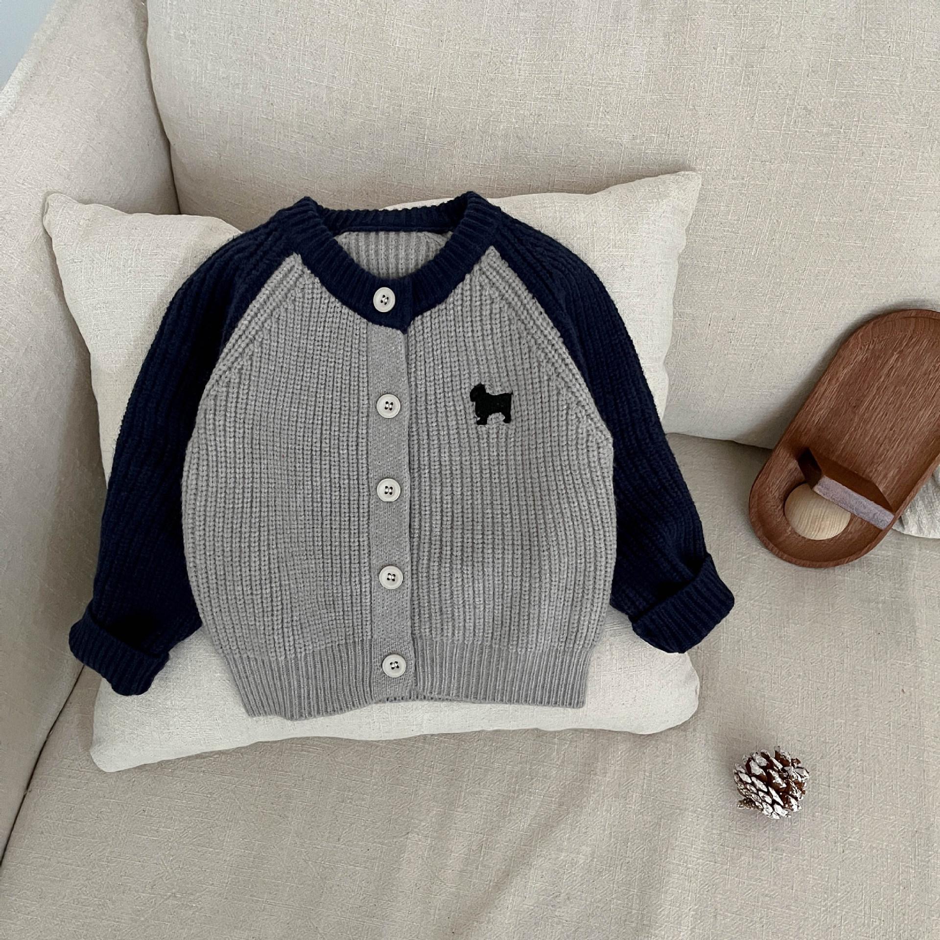 

Стильный вязаный ромпер в стиле колор-блок для маленьких мальчиков - Милый осенне-зимний комбинезон 80 cm