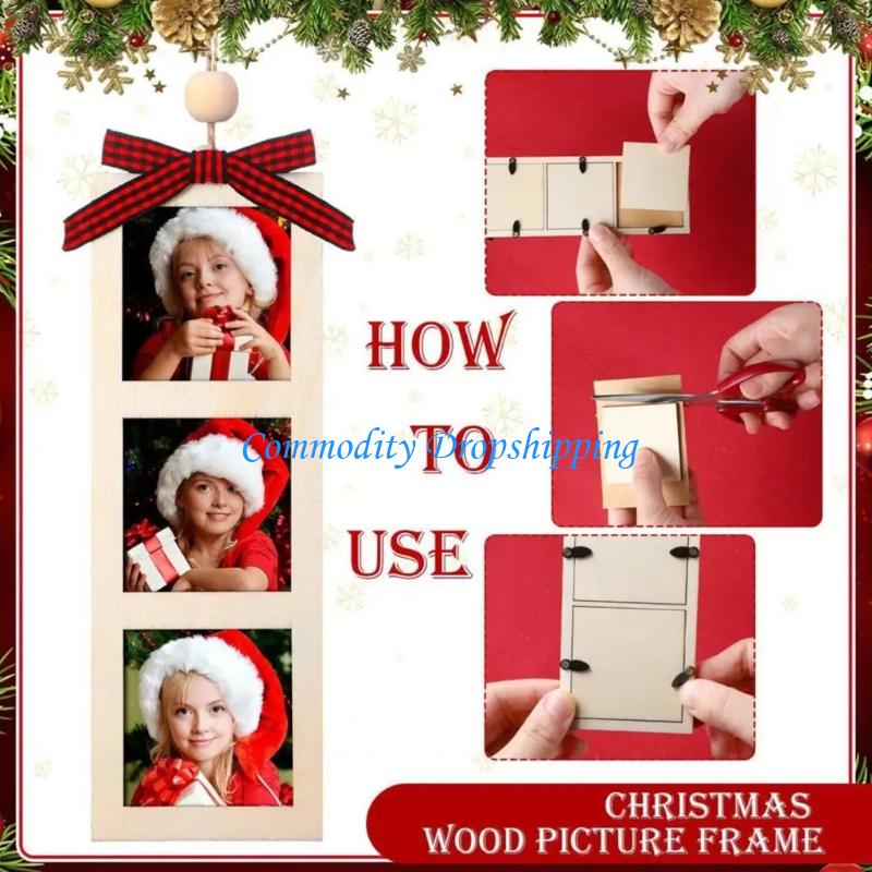 Y5JC 6 Christmas Tree Hanging Frames Personalizing Wooden Keepsakes Display for Wall Decors