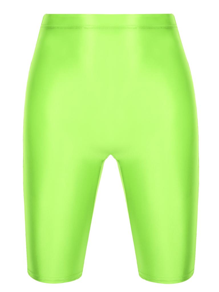 Mens Glossy High Waist Shorts Elastic Sports Leggings Workout Swimwear Gym Bottoms