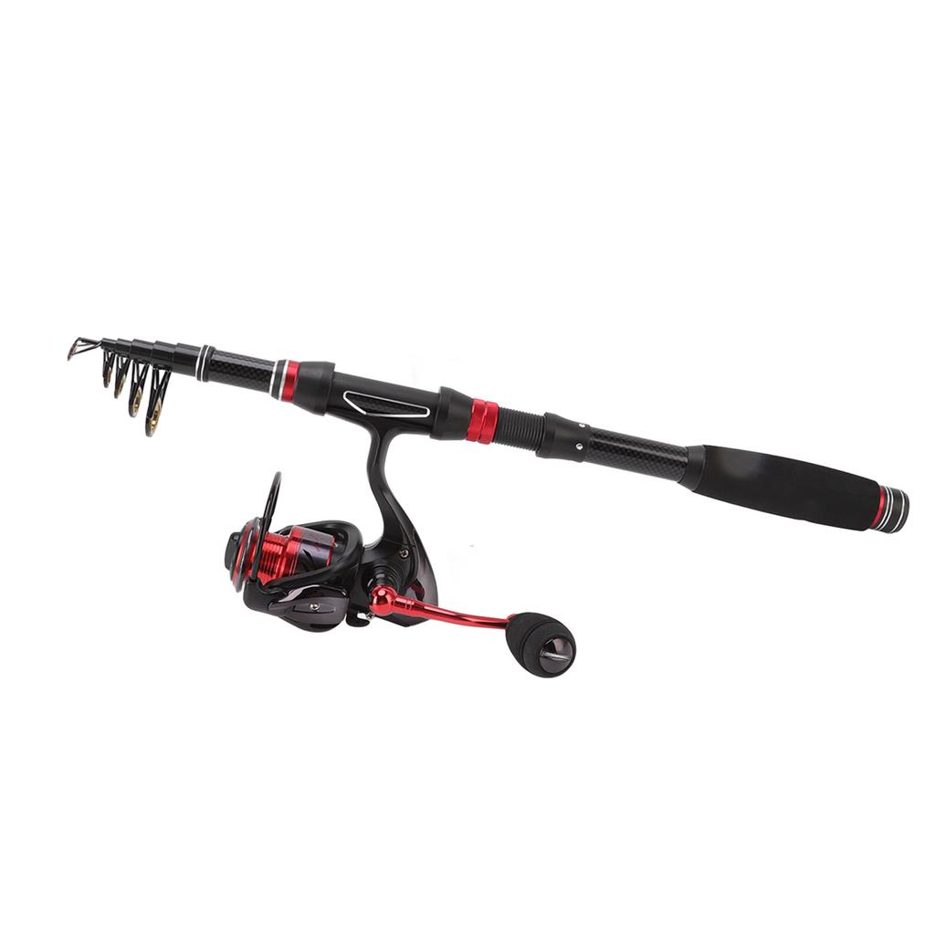 Fishing Rod and Reel Combos Carbon Fiber Telescopic Fishing Rod Red Black with Fishing Reel Line Fishing Lures Kit