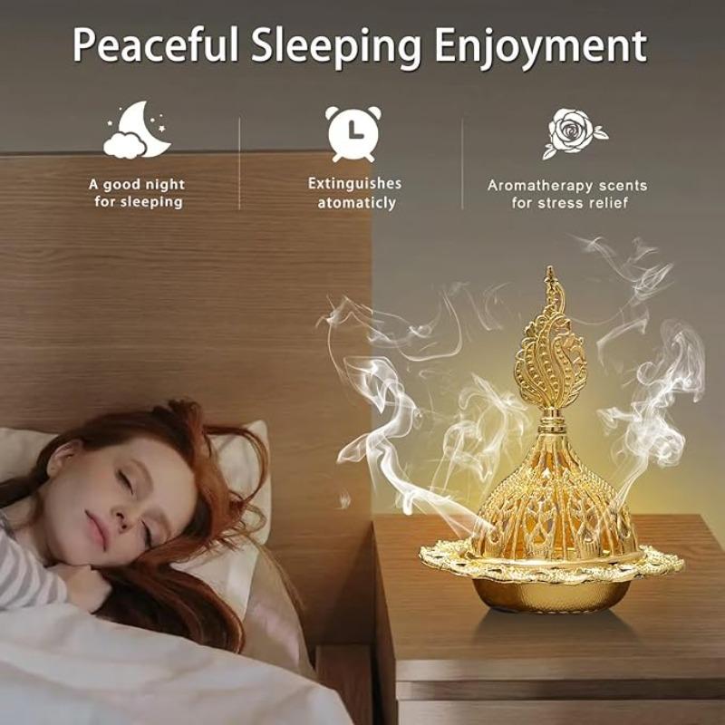 Retro Golden Incense Burner Portable Alloy Hollow Out Censer for Bakhoor Sticks Cones Vintage Home Decor for Meditation Yoga 7