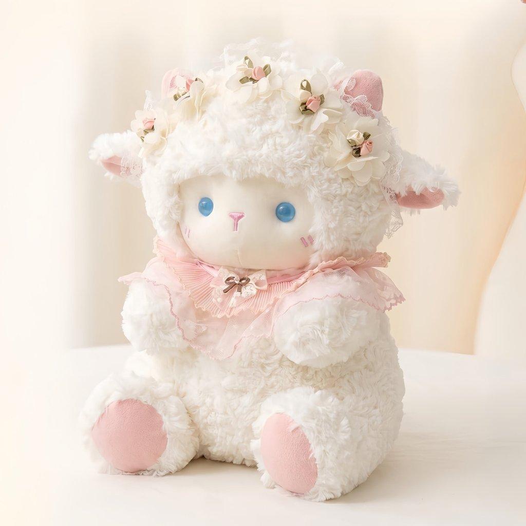 Kids Lamb Plush Dolls With Flowers And Lace Scarf Decor For Girls And Boys Soft Sleeping Pillow Gift