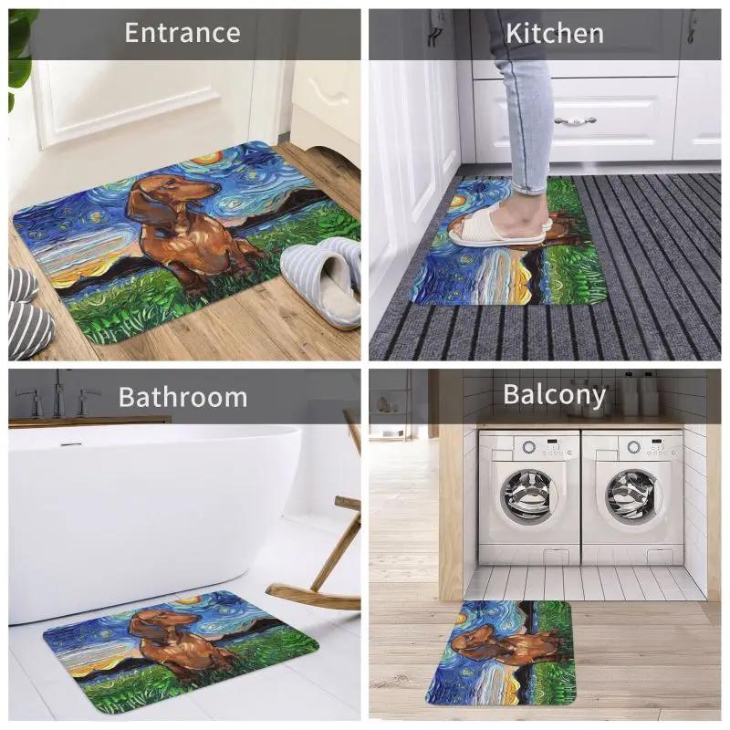 Custom Starry Night Dachshund Dog Doormat Anti-Slip Entrance Kitchen Bathroom Floor Door Mats Bedroom Balcony Carpet Rug