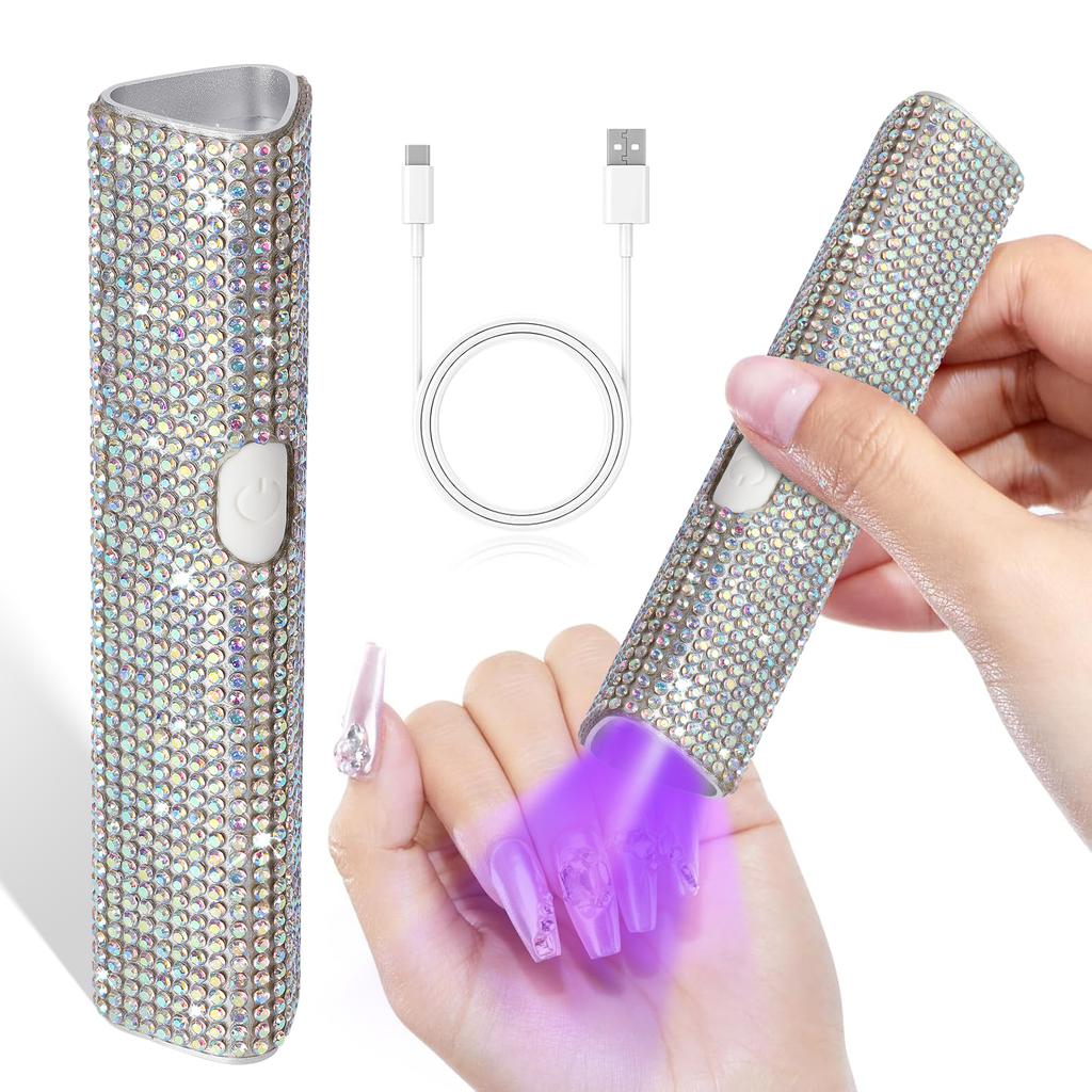 DianaBeauty Handheld Nail Lamp Portable Mini Nail Dryer with Rhinestone Rechargeable Lamp with 150mAh Battery Nail Salon Tools