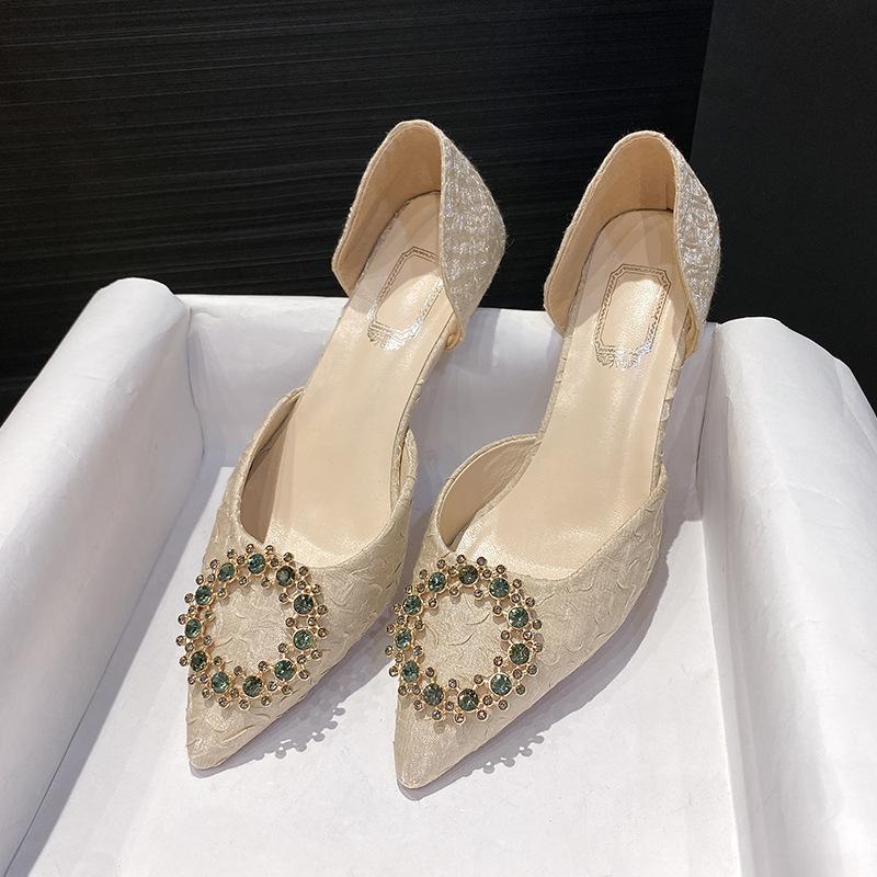 

Новые женские туфли на высоком каблуке с кристаллами в классическом стиле, женская обувь на французской шпильке с низким вырезом 35 бежевый