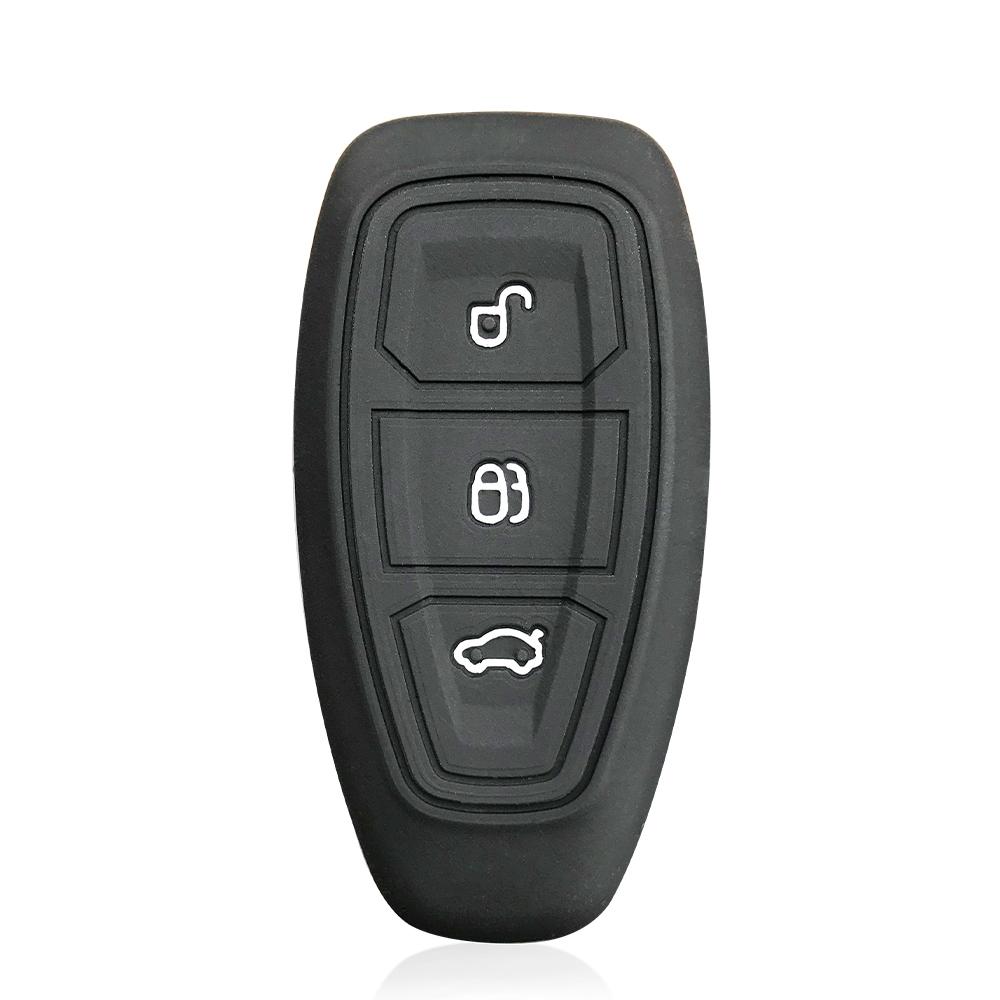 For Ford Focus MK3 MK4 Fiesta Ecosport Kuga Mondeo Silikon Nøkkelveske 3 Knapper Fjernkontroll Nøkkeldeksel Skall Fob Nøkkelringholder