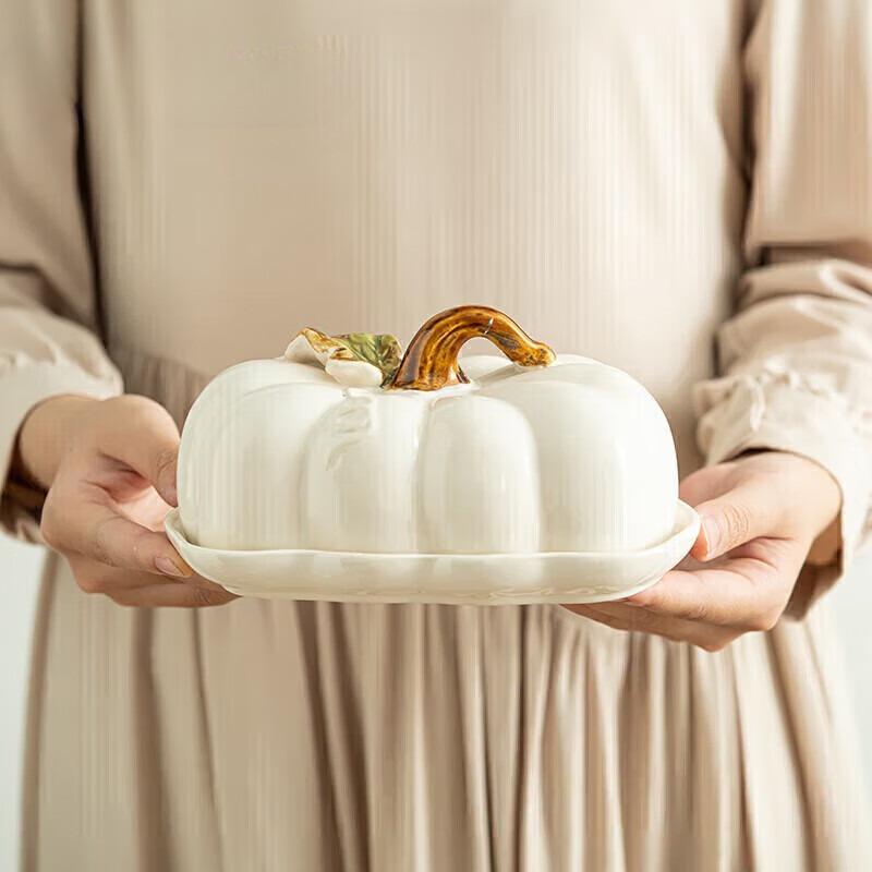 

Pumpkin Ceramic Dining Plate Butter Dish with Lid Bread Plate Butter Box Cake Tray Dessert Plates Snack Bowl Fruit Plates Tray білий