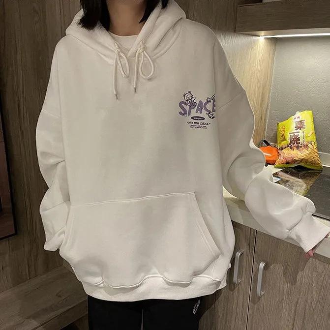 Fleece bear graffiti hooded sweater men and women ins trendy brand summer loose oversize couple soft girl