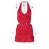 Neck Tied Top, Hip Hugging Skirt Set Halter Lace-up Tops Bodycon Dress Suit