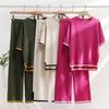 Ice Silk Knitted Suit Women's Suit Spring and Summer Two-piece Set Short-sleeved Splicing Casual and Thin Fashion