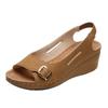 Sandali da donna 2025 primavera ed estate nuovi bocca di pesce fibbia a cinturino cavo brillante parola fascia elastica tacco zeppa sandali taglia grande