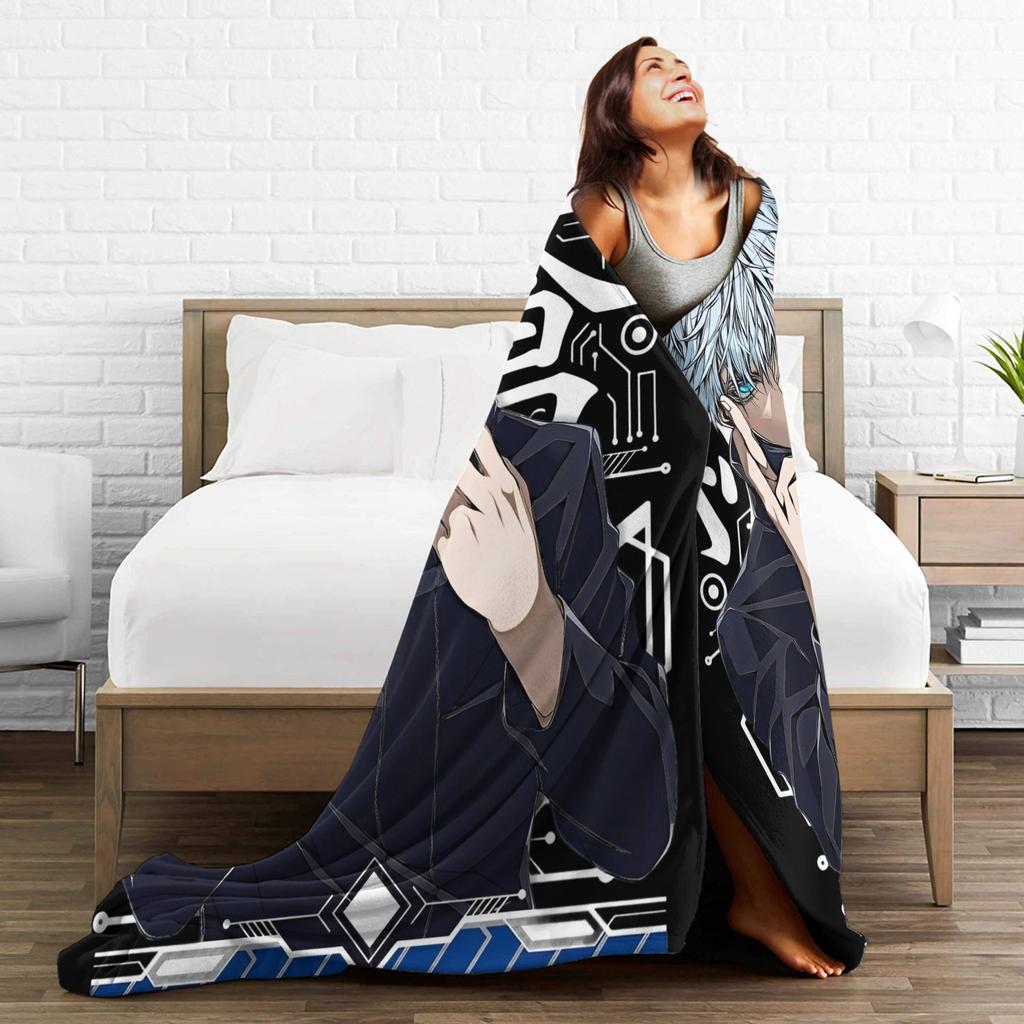 Anime Jujutsu Kaisen Wool Blankets Novelty Throw Blankets for Home Hotel Sofa Rug Piece,