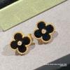 High Quality Four-leaf Clover Earring Buckle White Mother-of-pearl Earrings Red Chalcedony Black Agate Earrings