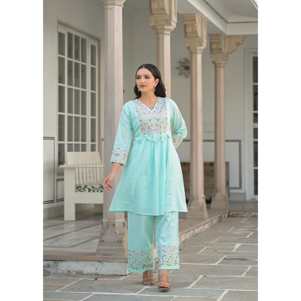 Indian Pakistani Cotton Top Kurti Pant Set Women's Party Wear Kurta Cord Set