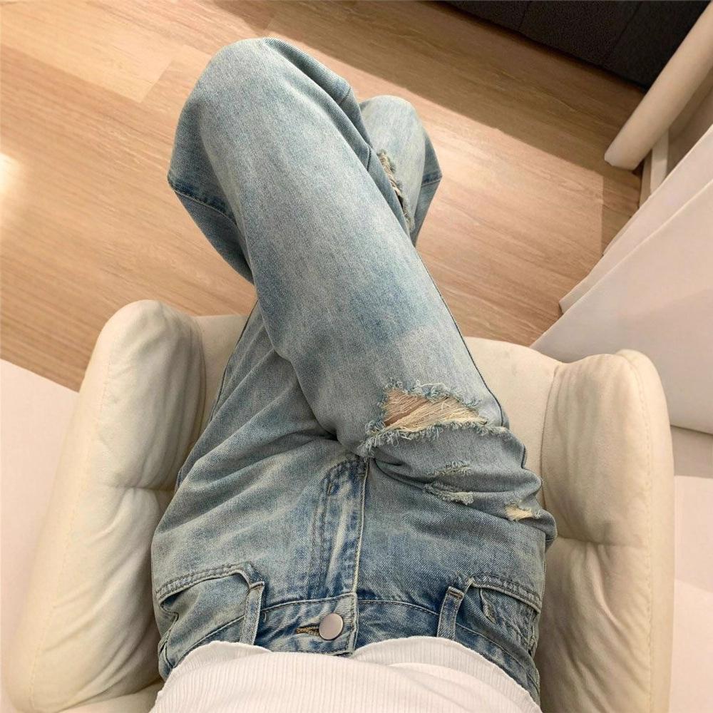 Comfortable Versatile Large Size High Street Denim Trousers Female Straight Thin Loose Drape Wide Leg Trousers Jeans for Women Long Denim Pants