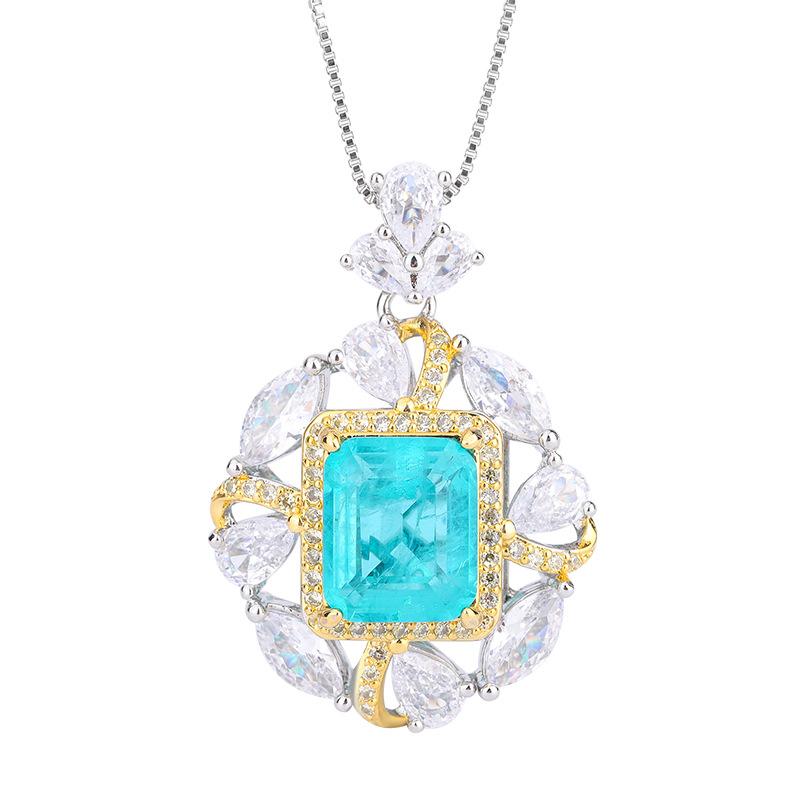 Jewelry Copper Bottom Gold-Plated Imitation Emerald Paraiba Diamond Pendant Ring Set Main 10 * 12