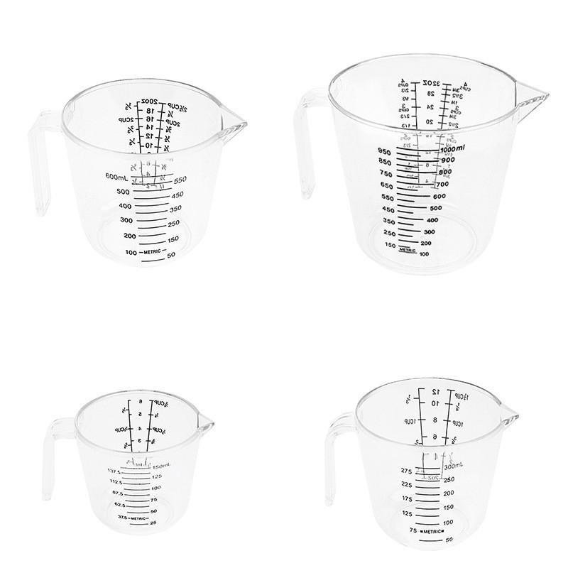 Clear Plastic Measuring Cup Set With Dual-Scale Markings 150ml 300ml 600ml 1000ml Baking Cooking Kitchen Use