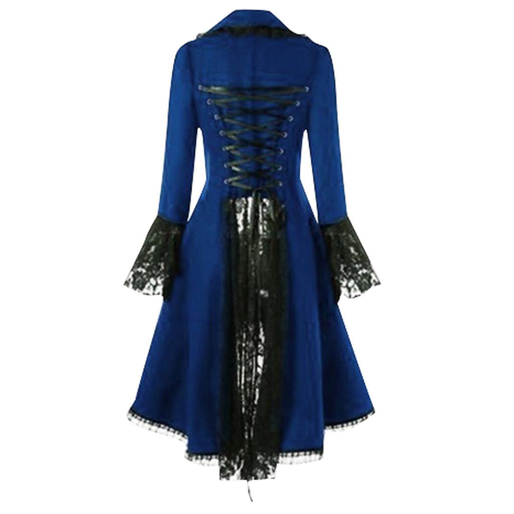 Women Vintage Long-sleeved Waist Back Bandage Lace Stitching Jacket OverCoat