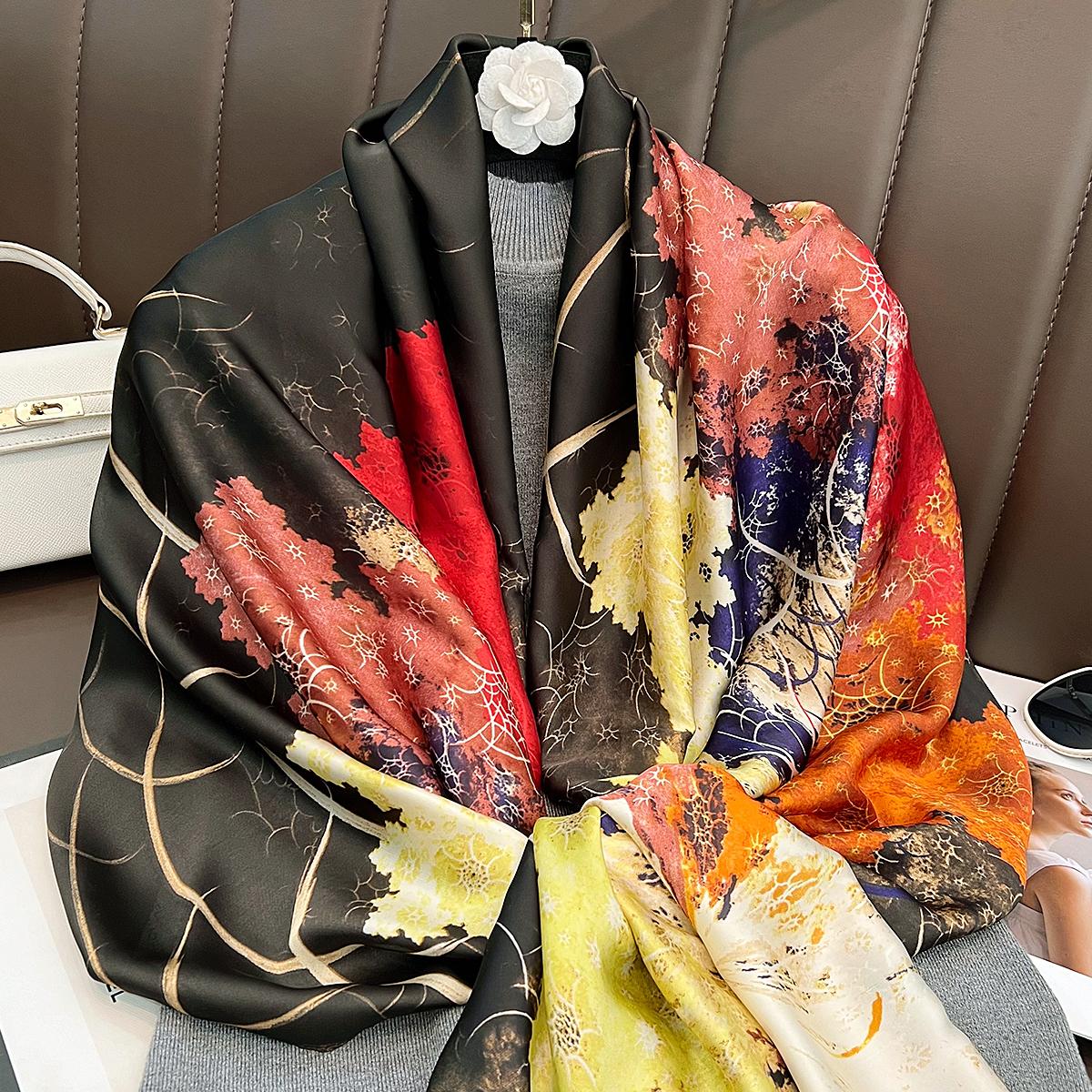 

New colorful tree long silk scarf women s summer travel sunscreen shawl spring and autumn warm scarf 180cm