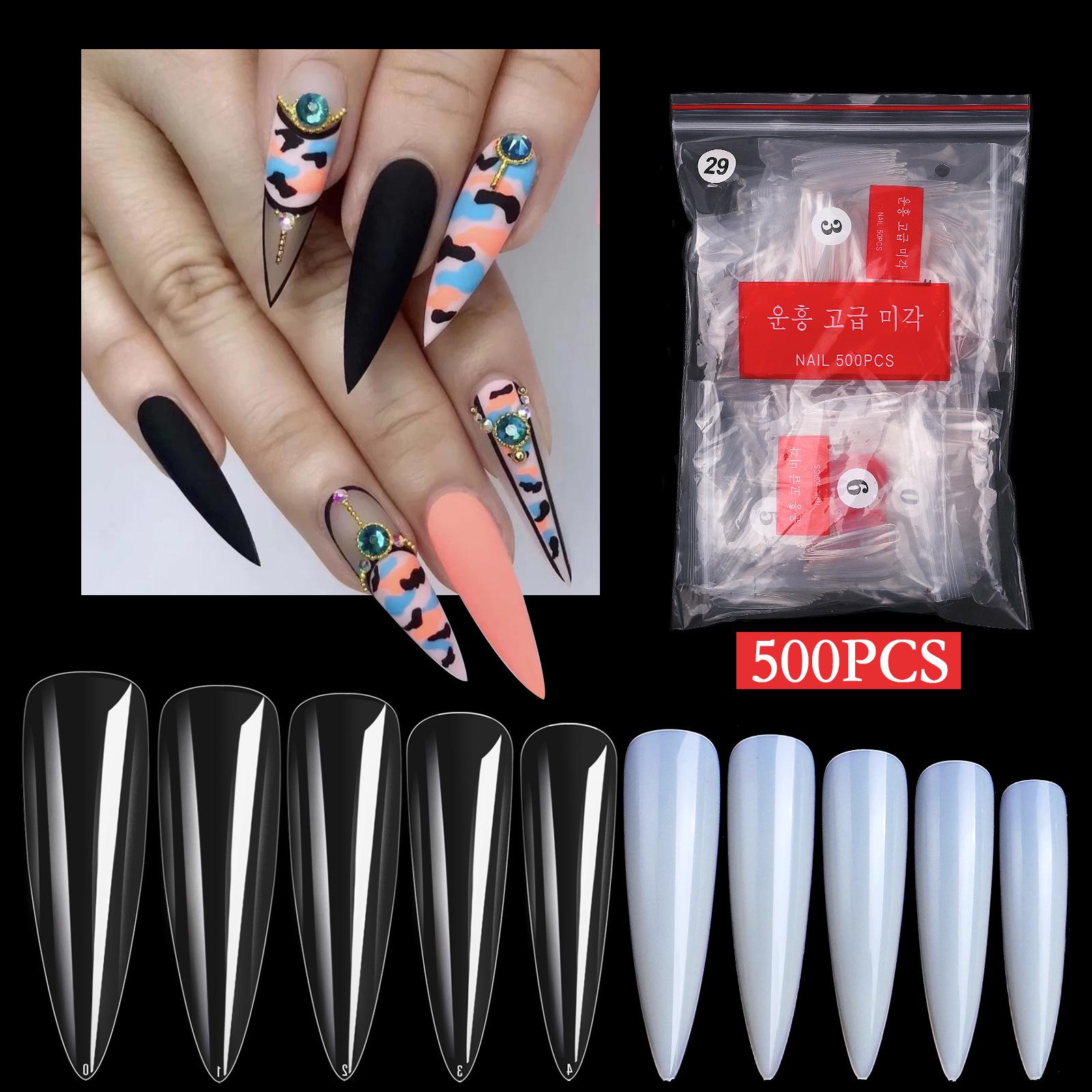 

500-Piece Bagged Natural Pointed False Nail Tips for Salon Manicure