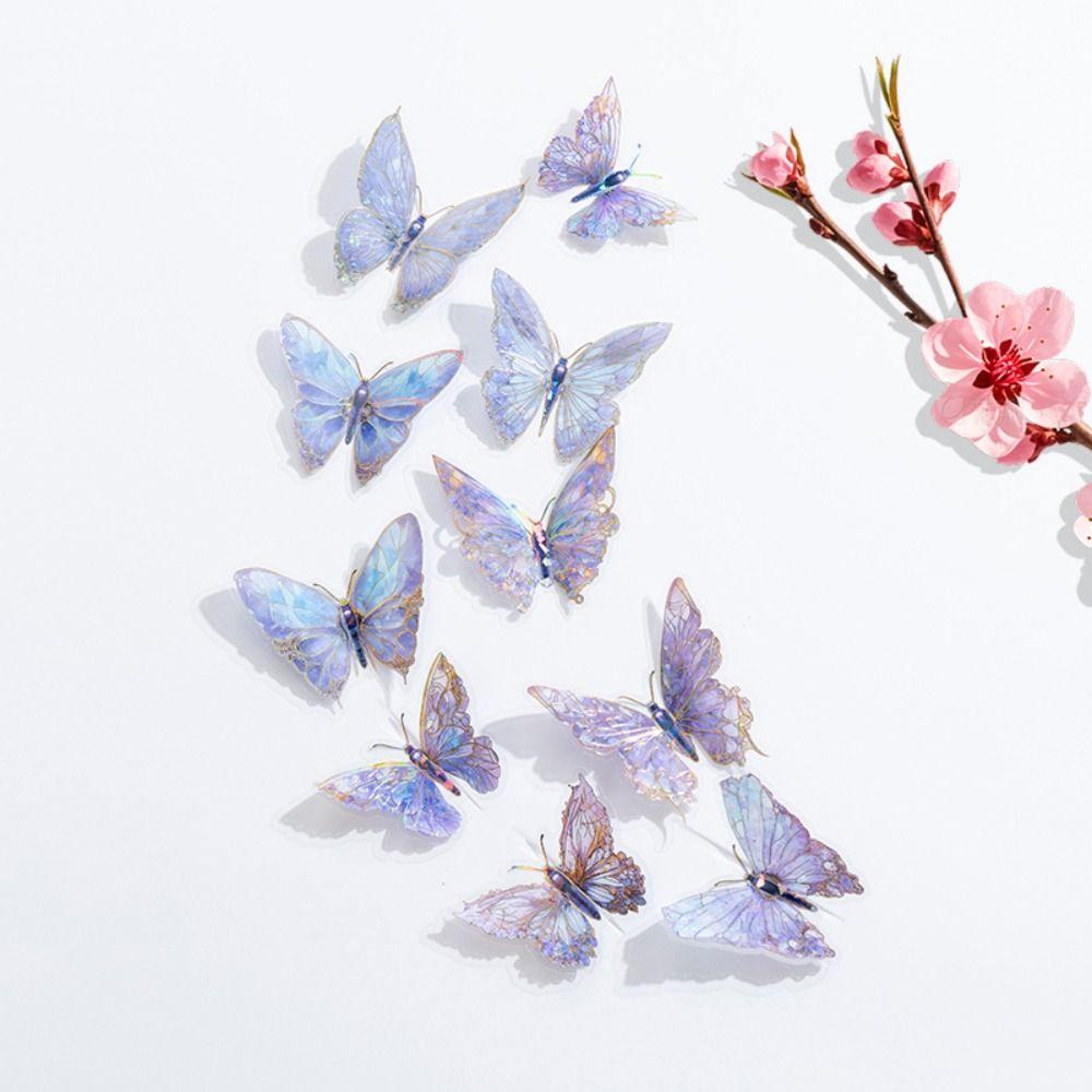 60PCS 3D Butterfly Scrapbook Sticker Colorful Vintage Laser Hot Stamping Sticker Waterproof PET Stationery Sticker