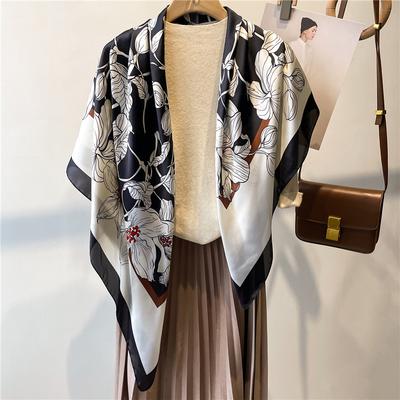 Four Season Style 110 * 110 Cm Silk Smooth Encrypted Brocade Large Square Scarf Scarf Thin Shawl Travel Sunscreen