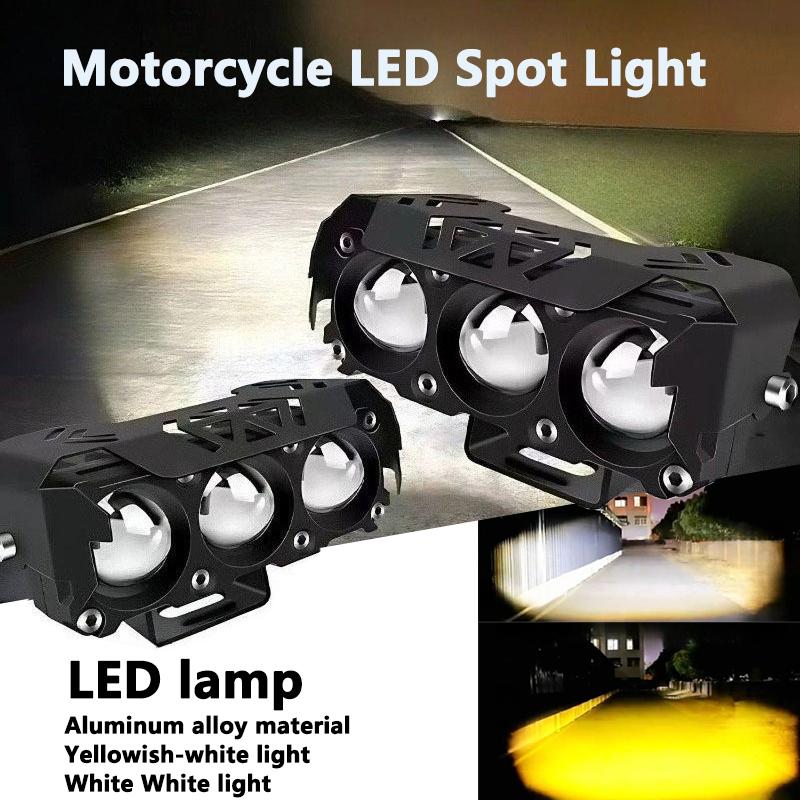 Motorcycle LED Spotlights Super Bright Headlights Three-eye Lens Fisheye Two-color Lights Retrofit Waterproof Shock-proof