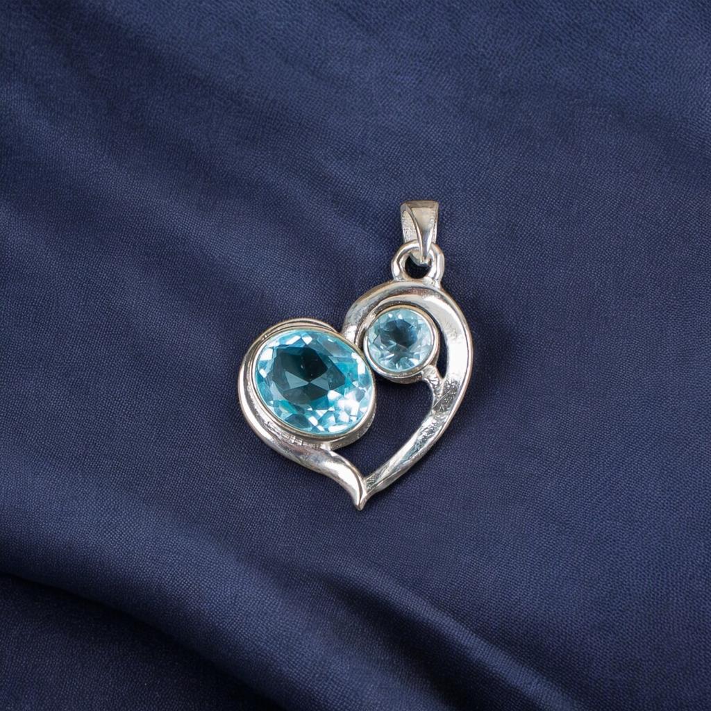 Himmelblauer Topas Edelstein 925 Gestempeltes Silber Schmuck Stilvoller Anhänger Geschenk für Ehefrau CP-3-8