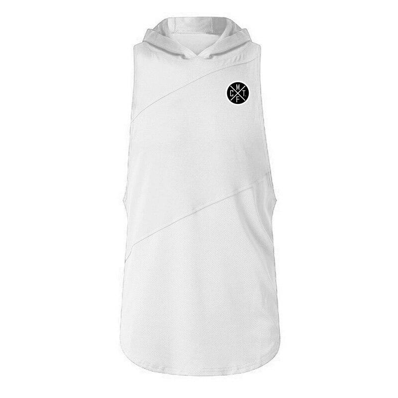 

Muscleguys Летние мужские фитнес-тренировочные топы Удобная хип-хоп лоскутная футболка без рукавов с капюшоном XXL белый