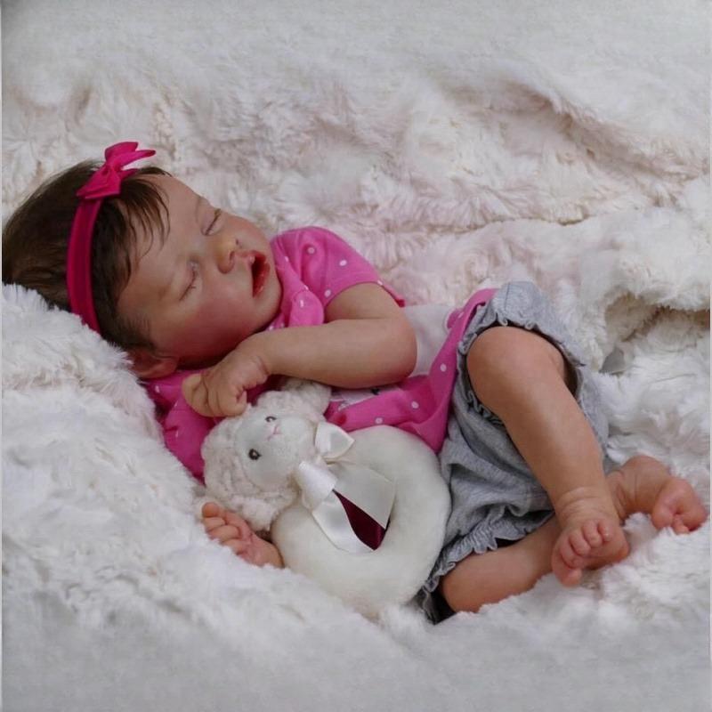 Bonecas Reborn Fofas de 18 Polegadas Gêmea A Corpo Inteiro de Vinil/Pano Boneca Bebês Recém-Nascidos com Olhos Fechados Bonecas Reborn Realistas para Crianças Presente de Aniversário