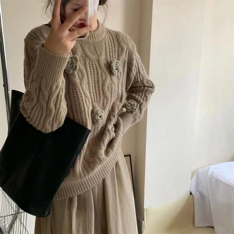 Retro Rose Pletený svetr Dámský svetr Podzimní kabát Dámské Pletené svetry