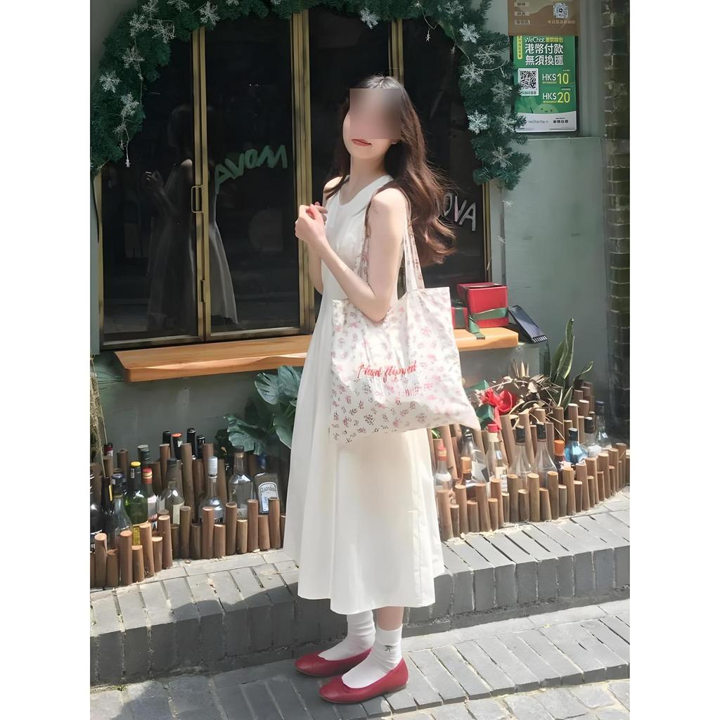 Temperament White Waist Vest Dress Casual Summer New Women's Small Sleeveless Long Dress