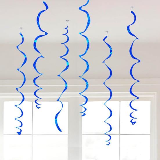 6 Pcs Colorful Ceiling Swirl Foil Decorations Plastic Hanging Spiral Streamers for Wedding Birthday Graduation New Year Party Decoration