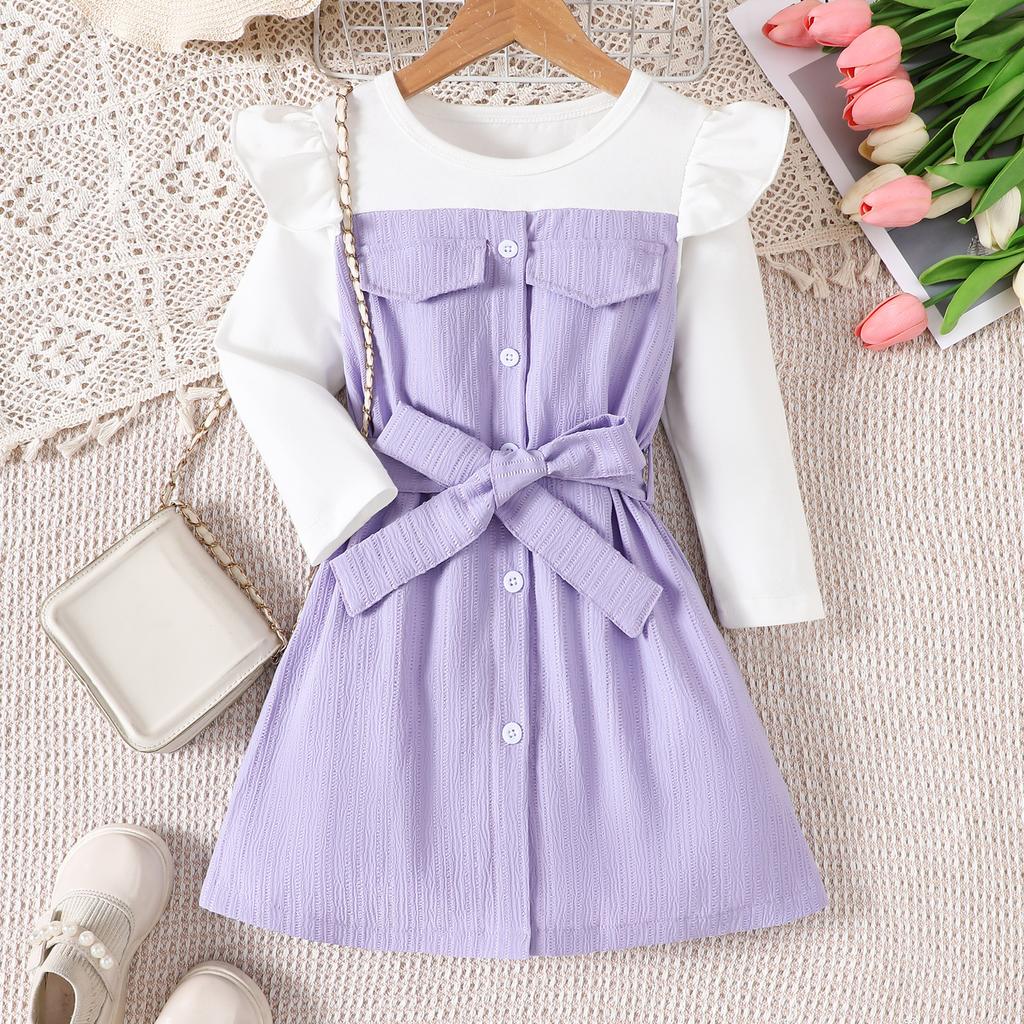 Princess Dress for Girls, Summer Children's Casual Long-sleeved Color-blocked Dress