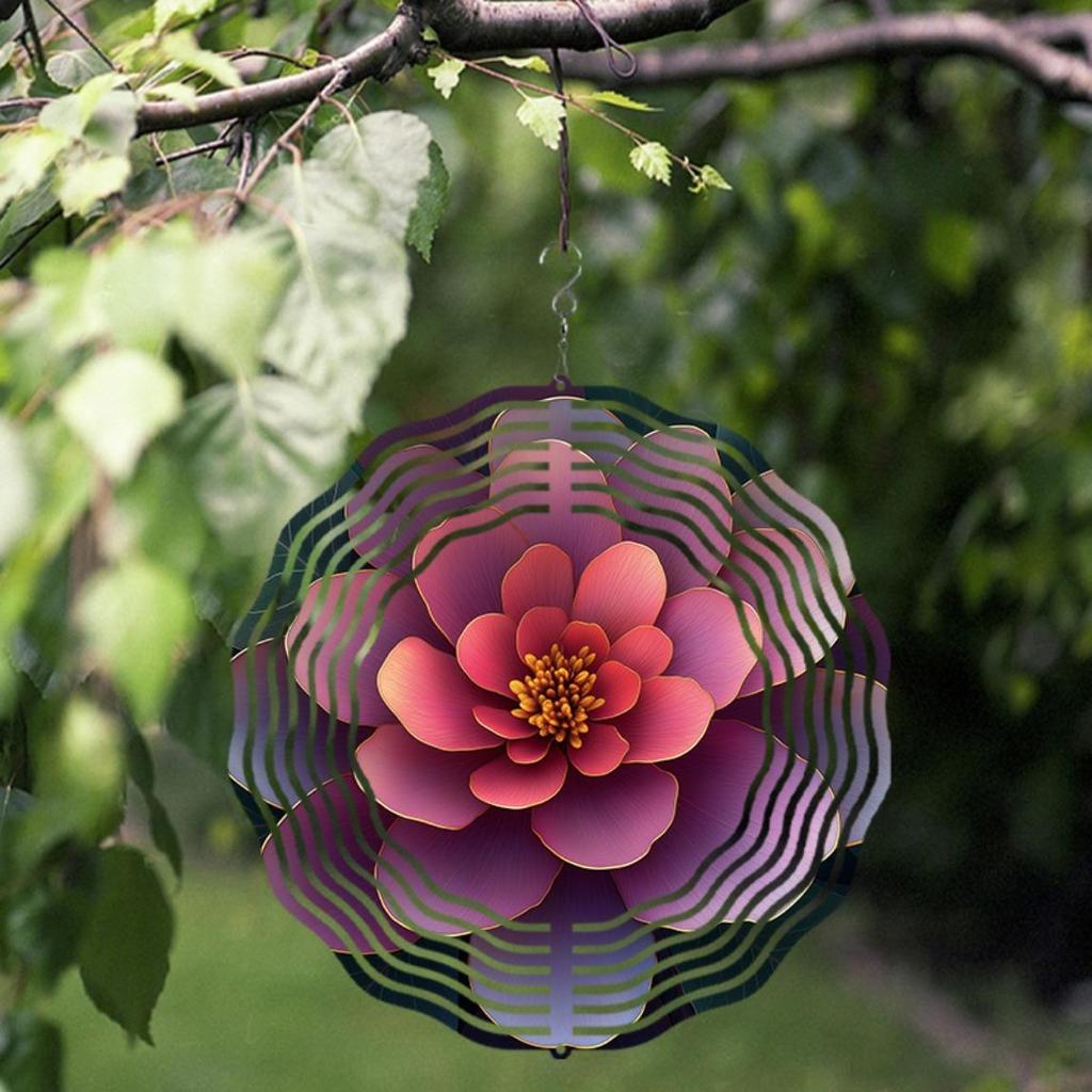 10 Inch Purple Flower Metal Wind Spinner with 360 Swivel Hook for Garden Patio Yard Outdoor Decor Christmas Thanksgiving Holiday
